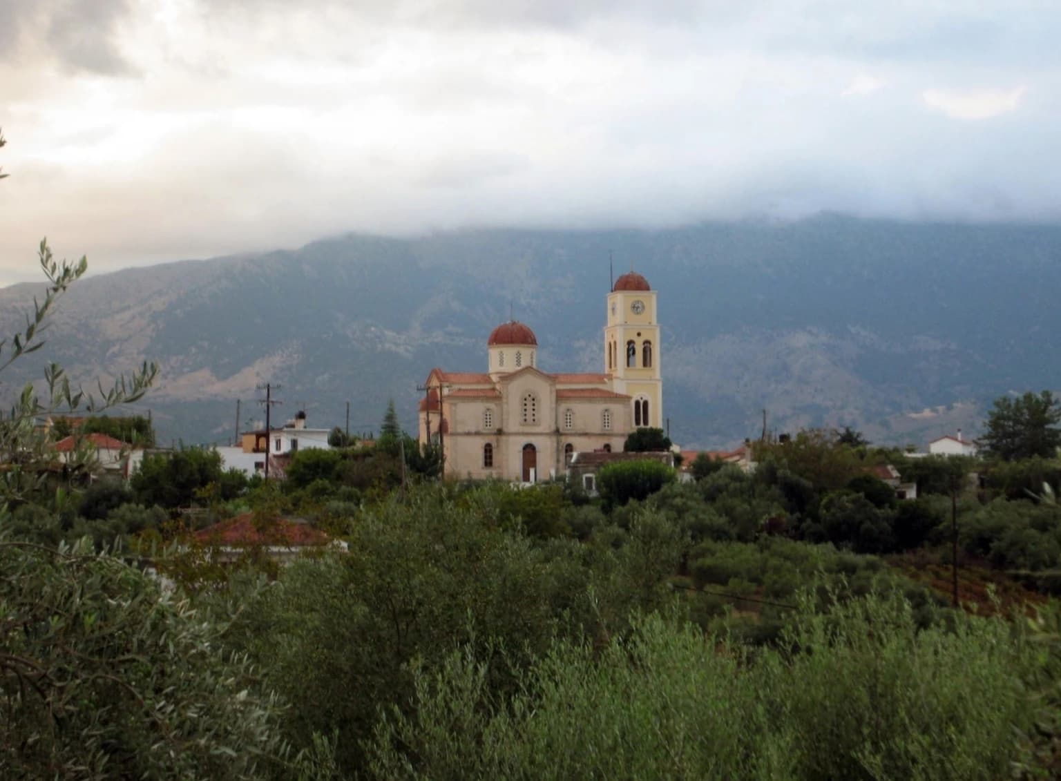 View towards the village church and mountains